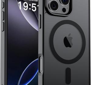 SUPFINE Magnetic for iPhone 16 Pro Max Case (Compatible with MagSafe) (Military Grade Drop Protection) Translucent Matte Shockproof Phone Cover, Black