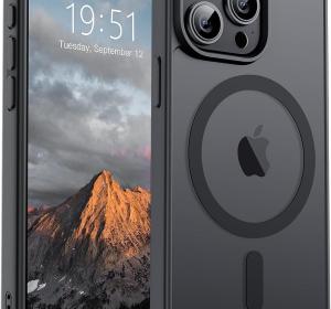 SUPFINE Magnetic for iPhone 15 Pro Max Case (Compatible with MagSafe) (Military Grade Drop Protection) Translucent Matte Shockproof Phone Cover, Black